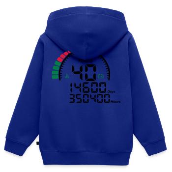 compteur anniversaire years ans 40 - Sweat Premium à capuche zippé enfant bio - bleu roi - Dos - AI Model Kid Male (0cm)