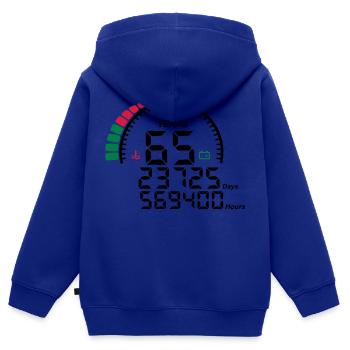 compteur anniversaire years ans 65 - Sweat Premium à capuche zippé enfant bio - bleu roi - Dos - AI Model Kid Male (0cm)