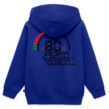 compteur anniversaire years ans 80 - Sweat Premium à capuche zippé enfant bio - bleu roi - Dos - AI Model Kid Male (0cm)