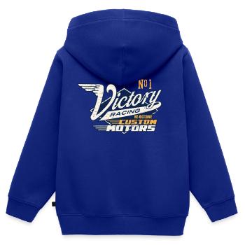 Course de la Victoire - Sweat Premium à capuche zippé enfant bio - bleu roi - Dos - AI Model Kid Male (0cm)