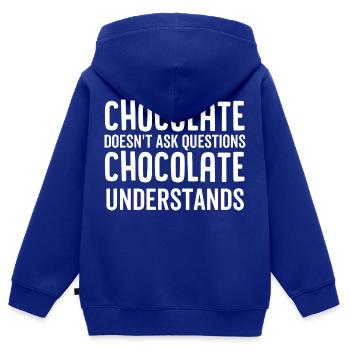 Le chocolat ne pose pas de questions chocolat - Sweat Premium à capuche zippé enfant bio - bleu roi - Dos - AI Model Kid Male (0cm)