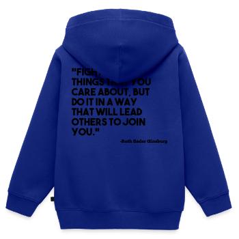 Ruth Bader Ginsburg Zitat Pflege - Kinder Premium Organic Zip Hoodie - Royalblau - Hinten - AI Model Kid Male (0cm)