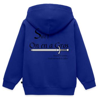 On en a gros - Sweat Premium à capuche zippé enfant bio - bleu roi - Dos - AI Model Kid Male (0cm)