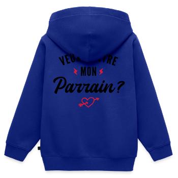 veux tu être mon parrain - Sweat Premium à capuche zippé enfant bio - bleu roi - Dos - AI Model Kid Male (0cm)