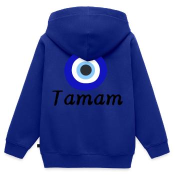Tamam - Kinder Premium Organic Zip Hoodie - Royalblau - Hinten - AI Model Kid Male (0cm)
