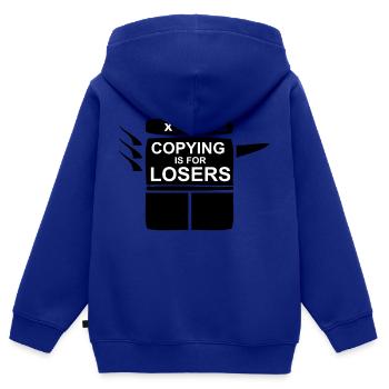 La copie est pour les perdants |Seuls les perdants copient encore - Sweat Premium à capuche zippé enfant bio - bleu roi - Dos - AI Model Kid Male (0cm)