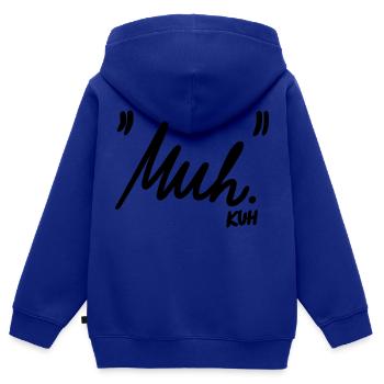 "Muh" - Kinder Premium Organic Zip Hoodie - Royalblau - Hinten - AI Model Kid Male (0cm)