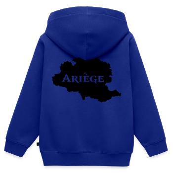 Ariège carte Ariégeoise - Sweat Premium à capuche zippé enfant bio - bleu roi - Dos - AI Model Kid Male (0cm)