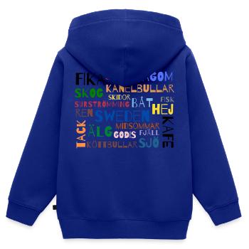 Wörter SWEDEN - Kinder Premium Organic Zip Hoodie - Royalblau - Hinten - AI Model Kid Male (0cm)