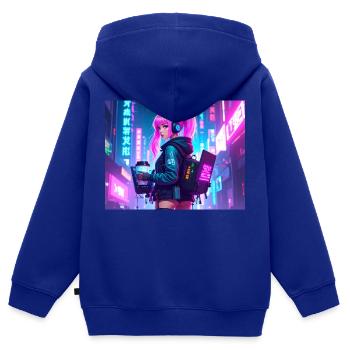 Cyber DJ Coder – Beats, Bytes & Blinks - Kinder Premium Organic Zip Hoodie - Royalblau - Hinten - AI Model Kid Male (0cm)