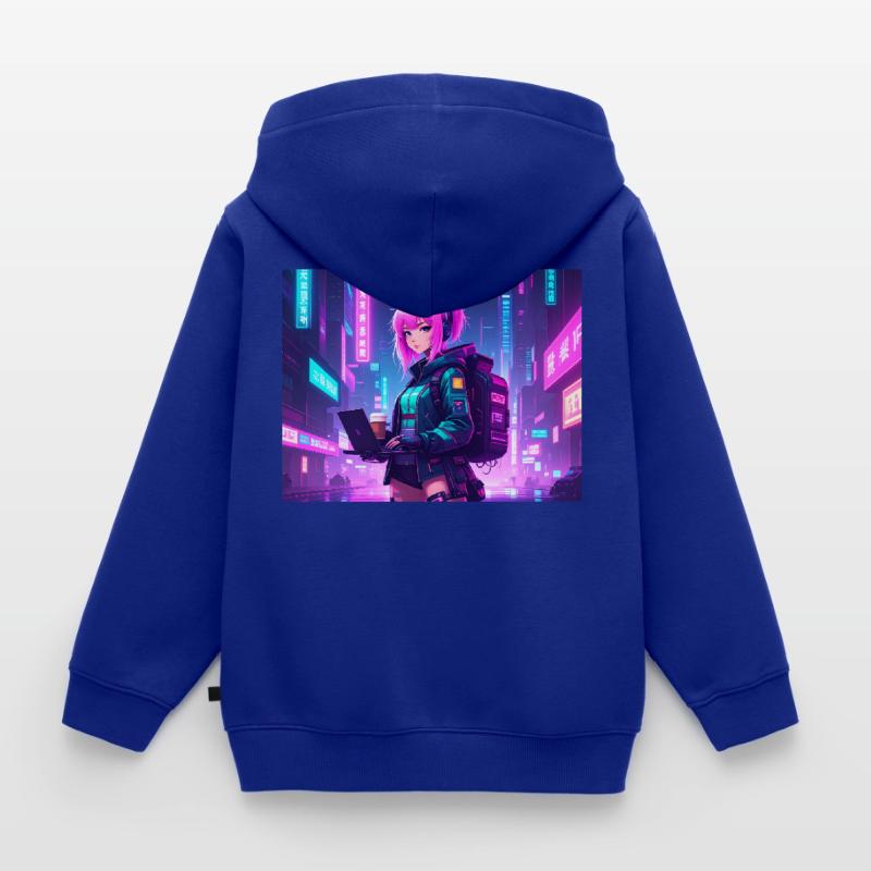 Neon Hacker Girl – Prêt à coder et à conquérir Sweat Premium à capuche zippé enfant bio