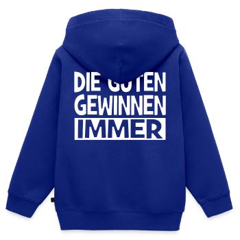 Die Guten gewinnen immer. - Kinder Premium Organic Zip Hoodie - Royalblau - Hinten - AI Model Kid Male (0cm)