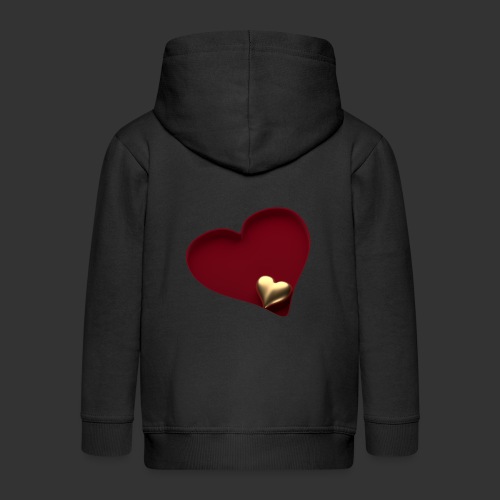 Złote serce w czerwonym sercu ukośne z góry - Rozpinana bluza dziecięca z kapturem Premium