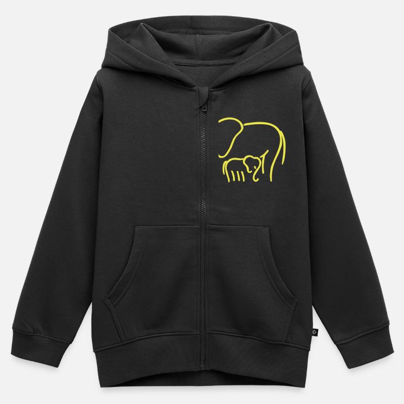 Elephant maman avec enfant - Sweat Premium à capuche zippé enfant bio - noir