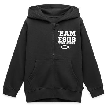 Team Jesus mit Fisch Symbol christliches Geschenk - Kinder Premium Organic Zip Hoodie - Schwarz - Vorne - AI Model Kid Male (0cm)