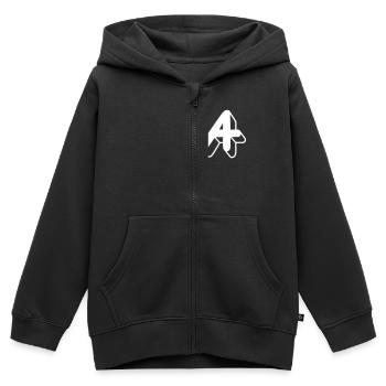 Lettre a - Sweat Premium à capuche zippé enfant bio - noir - Devant - AI Model Kid Male (0cm)