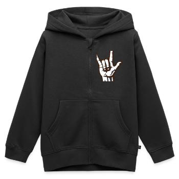 Devil Rock Hand - Pommesgabel (short) 2c - Kinder Premium Organic Zip Hoodie - Schwarz - Vorne - AI Model Kid Male (0cm)