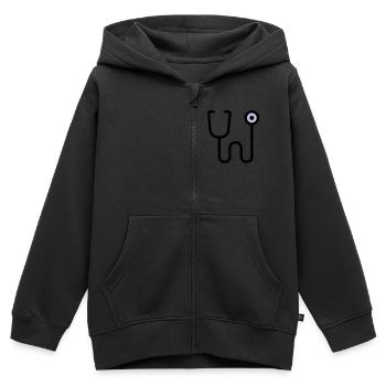 Examen stéthoscopique par le médecin - Sweat Premium à capuche zippé enfant bio - noir - Devant - AI Model Kid Male (0cm)
