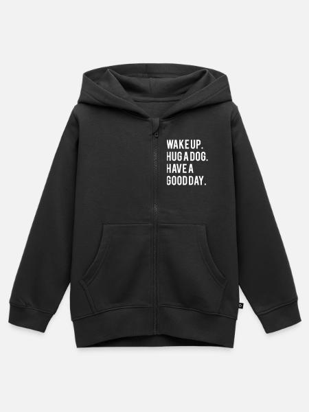 Wake up hug a dog - Kinder Premium Organic Zip Hoodie - Schwarz