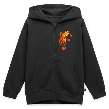 note musique flamme cle sol - Sweat Premium à capuche zippé enfant bio - noir - Devant - AI Model Kid Male (0cm)