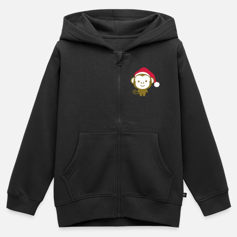 monkey_christmas - Sweat Premium à capuche zippé enfant bio - noir