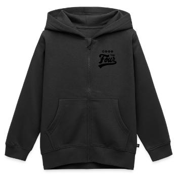 THE FOUR Cursive Bold - Kids Premium Organic Zip-up Hoodie - black - Front - AI Model Kid Male (0cm)