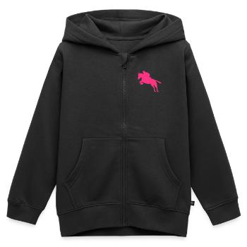 saut d'obstacles, cheval de saut, cheval - Sweat Premium à capuche zippé enfant bio - noir - Devant - AI Model Kid Male (0cm)