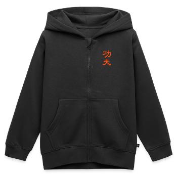 kungfu - Kids Premium Organic Zip-up Hoodie - black - Front - AI Model Kid Male (0cm)
