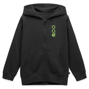 Kästchen ankreuzen gültig gültig Text hinzufügen - Kinder Premium Organic Zip Hoodie - Schwarz - Vorne - AI Model Kid Male (0cm)