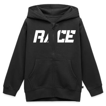 RACE - Kids Premium Organic Zip-up Hoodie - black - Front - AI Model Kid Male (0cm)