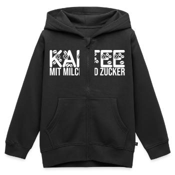 Kaffee - mit Milch und Zucker - Kinder Premium Organic Zip Hoodie - Schwarz - Vorne - AI Model Kid Male (0cm)