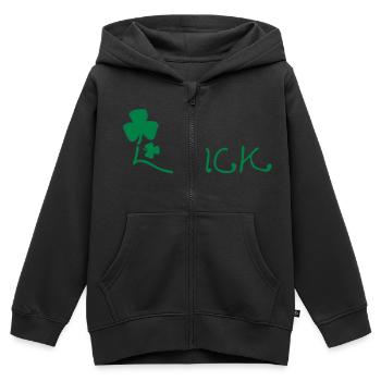 texte CHANCE porte-bonheur - Sweat Premium à capuche zippé enfant bio - noir - Devant - AI Model Kid Male (0cm)