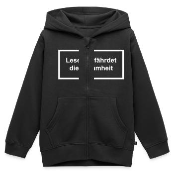 Lesen gefährdet die Dummheit - Kinder Premium Organic Zip Hoodie - Schwarz - Vorne - AI Model Kid Male (0cm)