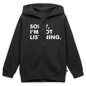 Désolé, je n'écoute pas - Sweat Premium à capuche zippé enfant bio - noir - Devant - AI Model Kid Male (0cm)