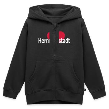 Herz Hermannstadt - Sibiu - Nagyszeben - - Kinder Premium Organic Zip Hoodie - Schwarz - Vorne - AI Model Kid Male (0cm)