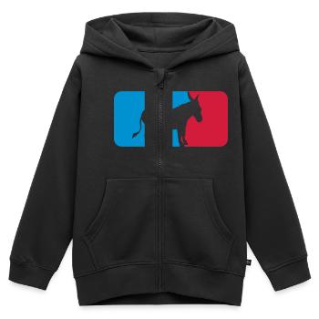 button sport logo cool esel pferd pony klein packe - Kinder Premium Organic Zip Hoodie - Schwarz - Vorne - AI Model Kid Male (0cm)