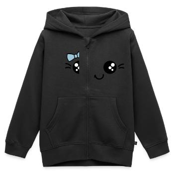 süßes Gesicht mit schleife - Kinder Premium Organic Zip Hoodie - Schwarz - Vorne - AI Model Kid Male (0cm)