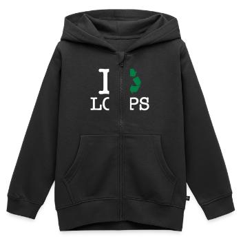 Je recycle des boucles - Sweat Premium à capuche zippé enfant bio - noir - Devant - AI Model Kid Male (0cm)