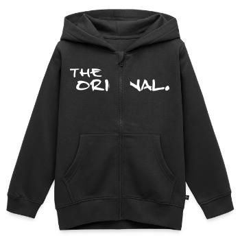 L’original Mère Père Enfant Remix - Sweat Premium à capuche zippé enfant bio - noir - Devant - AI Model Kid Male (0cm)