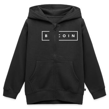 Bitcoin carré blanc - Sweat Premium à capuche zippé enfant bio - noir - Devant - AI Model Kid Male (0cm)