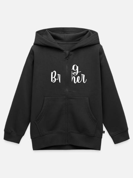 Grand frère - Sweat Premium à capuche zippé enfant bio - noir