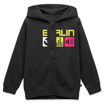 DJ Berlin - Sweat Premium à capuche zippé enfant bio - noir - Devant - AI Model Kid Male (0cm)