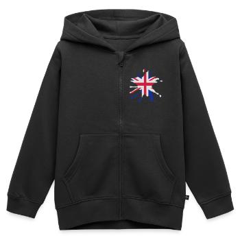 Union Jack blob - Sweat Premium à capuche zippé enfant bio - noir - Devant - AI Model Kid Male (0cm)
