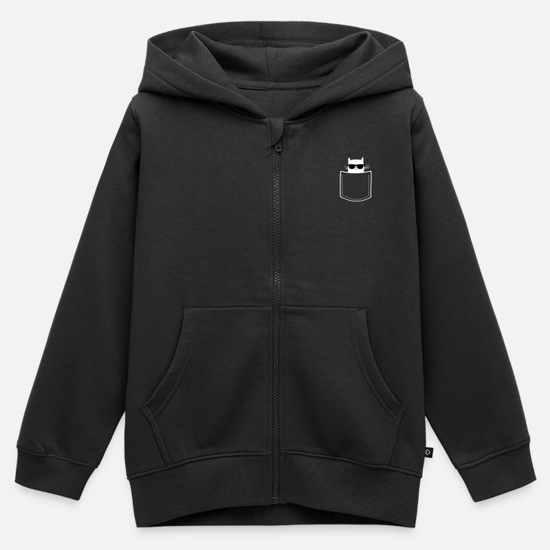 Chat cool dans la poche de poitrine - Sweat Premium à capuche zippé enfant bio - noir