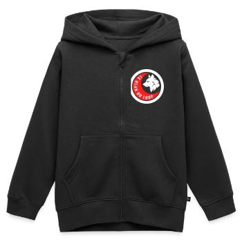 Loup Rouge & Blanc - Sweat Premium à capuche zippé enfant bio - noir - Devant - AI Model Kid Male (0cm)