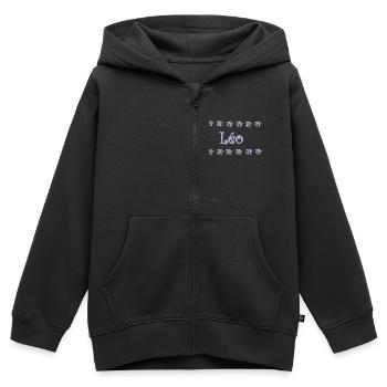 Léo Orné Floral - Sweat Premium à capuche zippé enfant bio - noir - Devant - AI Model Kid Male (0cm)