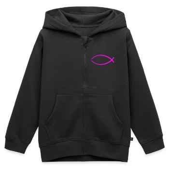 Ichtus Fisch einfarbig rosa - Kinder Premium Organic Zip Hoodie - Schwarz - Vorne - AI Model Kid Male (0cm)