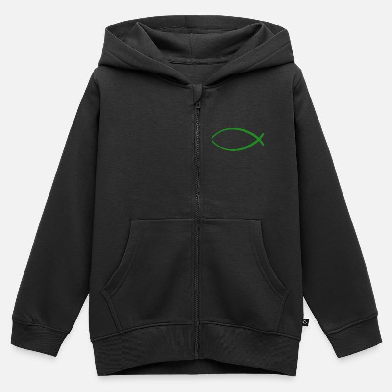 Ichtus poisson vert foncé - Sweat Premium à capuche zippé enfant bio - noir
