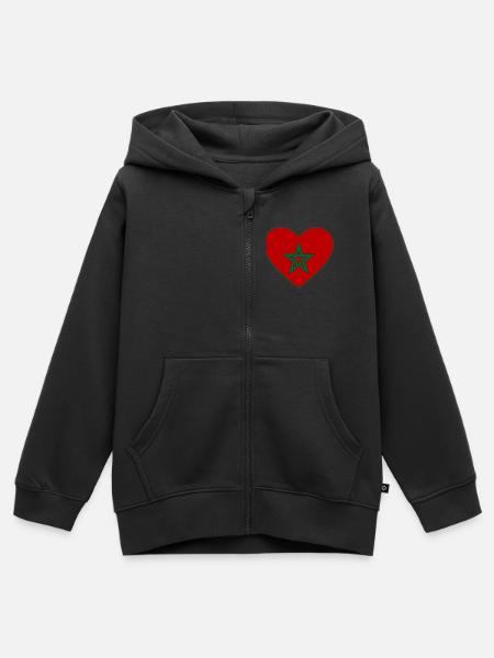 Marokko Flagge Herz - Kinder Premium Organic Zip Hoodie - Schwarz