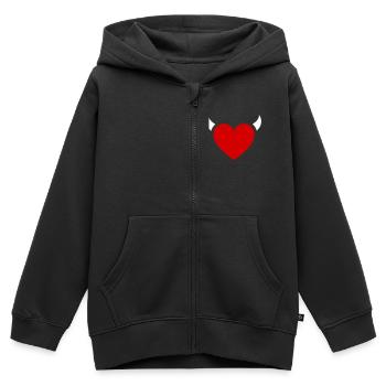 Petites Cornes de Cœur de Diable - Sweat Premium à capuche zippé enfant bio - noir - Devant - AI Model Kid Male (0cm)